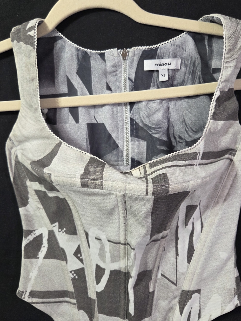 Miaou Structured Corset Top Graphic Abstract Print Gray Black - Size XS